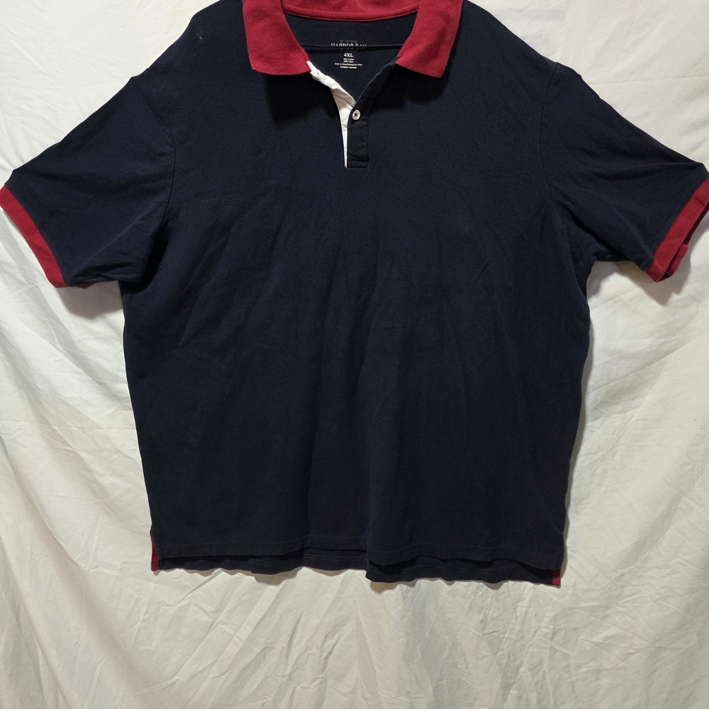 Harbor Bay Men's Polo Shirt, Navy Blue with Red Collar and Sleeve Cuff